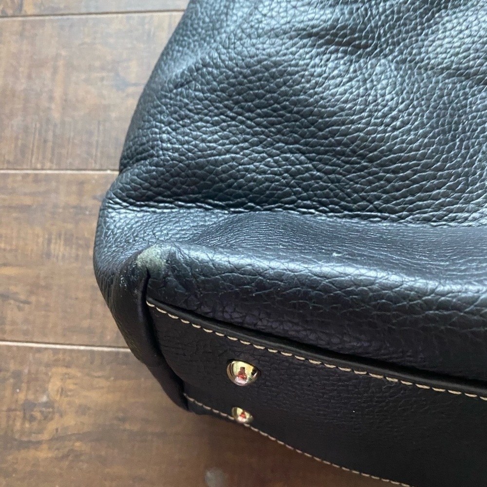 Dooney & Bourke Black Leather Shoulder Bag with Brown Handles - Picture 13 of 14